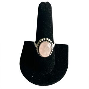 925 Sterling Silver and Pink Rose Quartz Stone Ring Womans Sz 8.5